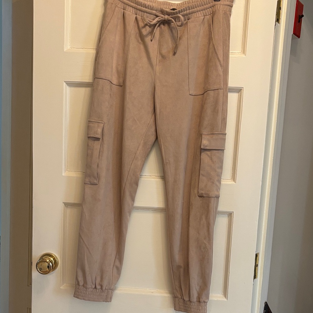 Truth by Republic Taupe Cargo Faux‎ Suede Jogger Pants with Drawstring Waist